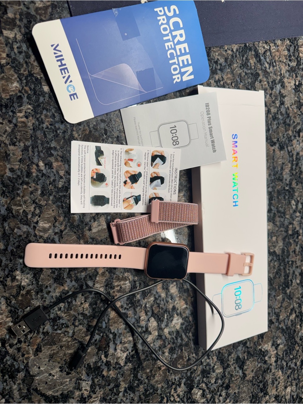 Smartwatch with Pink Bands and Screen Protector